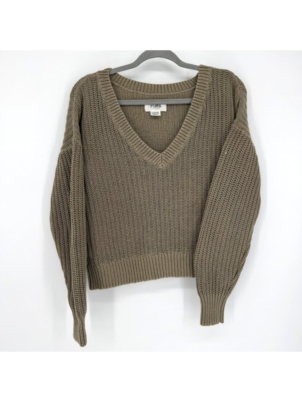 Pink Victorias Secret Cable Knit Sweater V-Neck Shale Green Oversized‎ Women's S